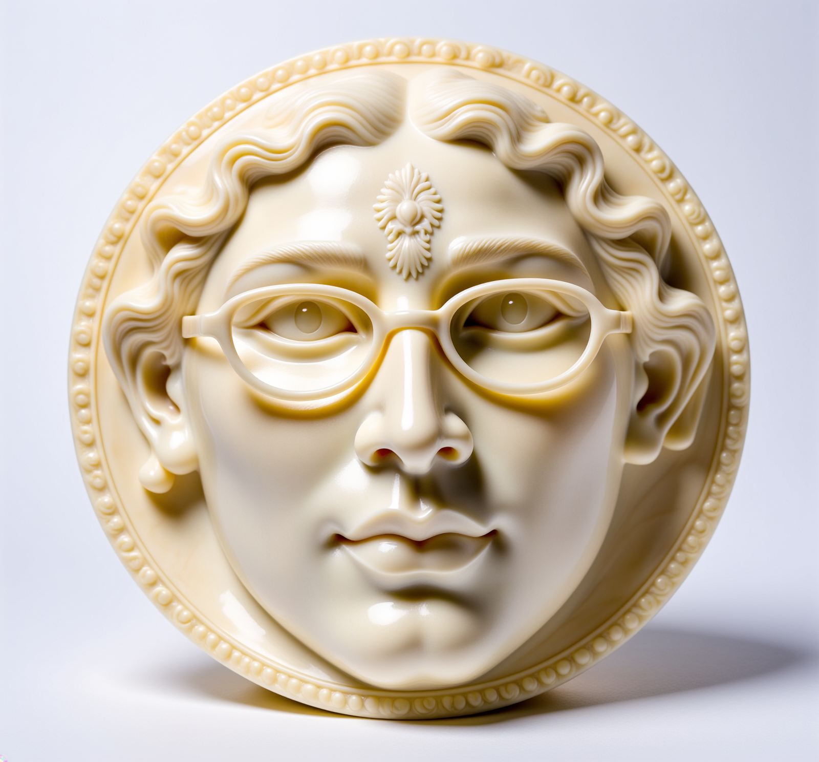 Firefly_ antique ivory sculpture of THE FACE, with glasses, caustic light 634131